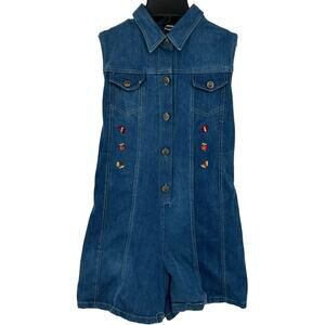 VTG 90s Rachel's Kids Butterfly Embroidered Blue Denim Jean Corset Romper Dress